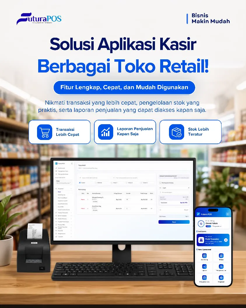 Ilustrasi aplikasi kasir lama yang lambat vs Futura POS yang modern